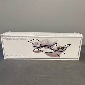 White Essentials 3 Piece Square Dish Porcelain Set W/ Stand Oven To Table 16x5”